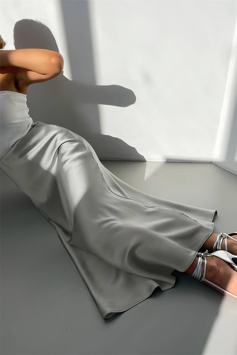 High waist silky drape midi skirt fishtail skirt