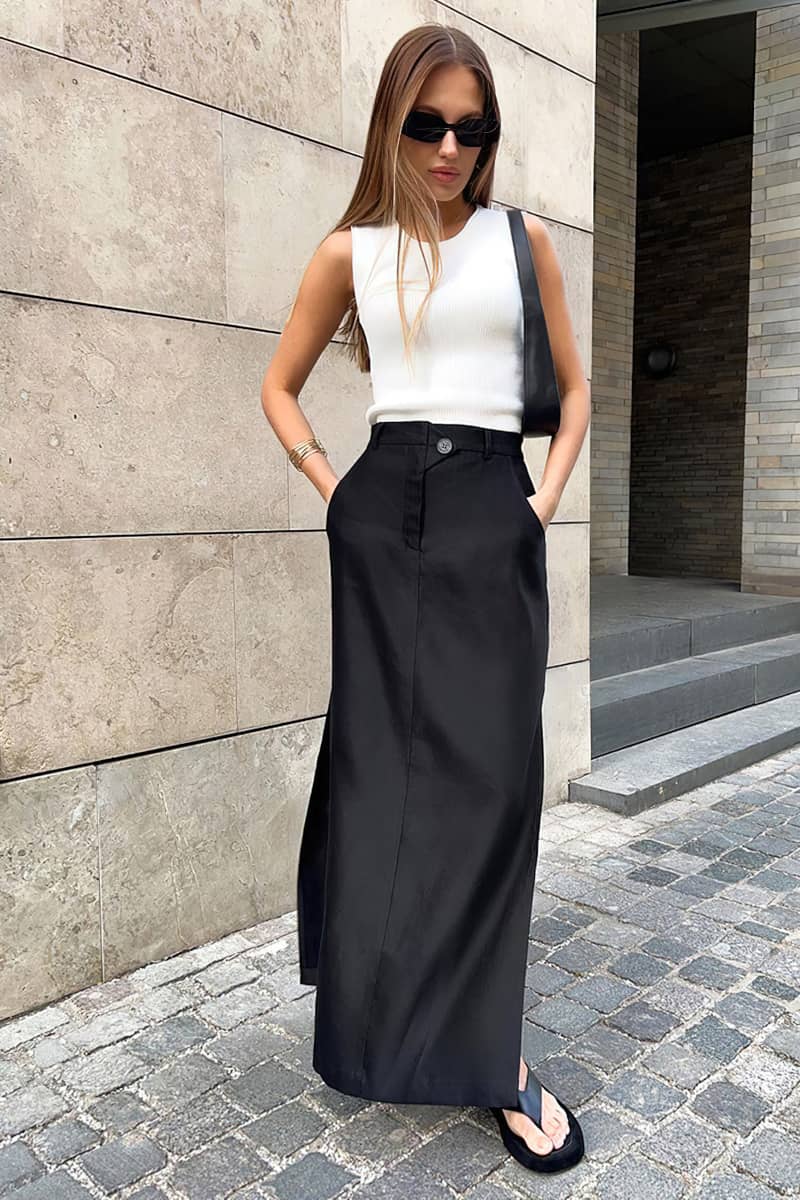 Slit high waist elegant commuter drape skirt