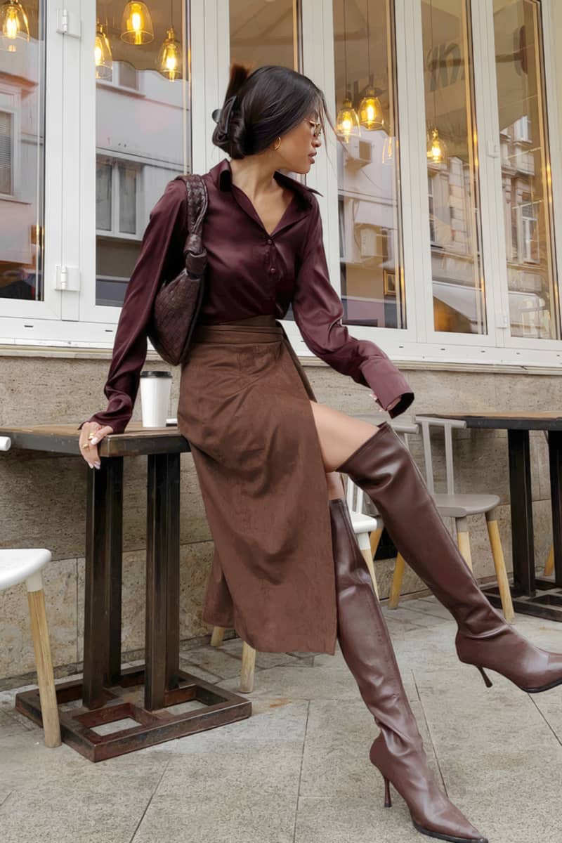 Retro high waist A-Line skirt casual mid-length skirt