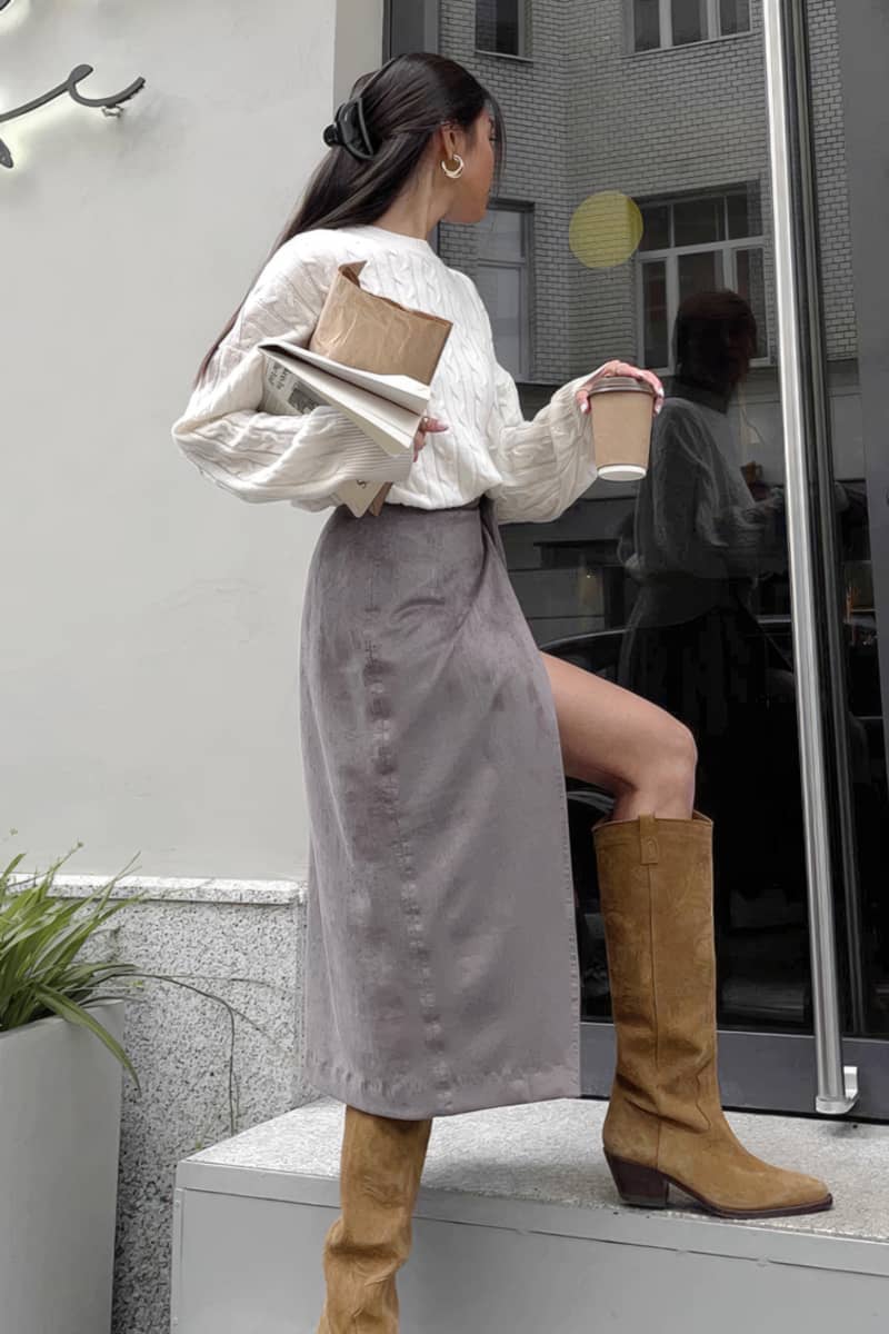 Retro high waist A-Line skirt casual mid-length skirt