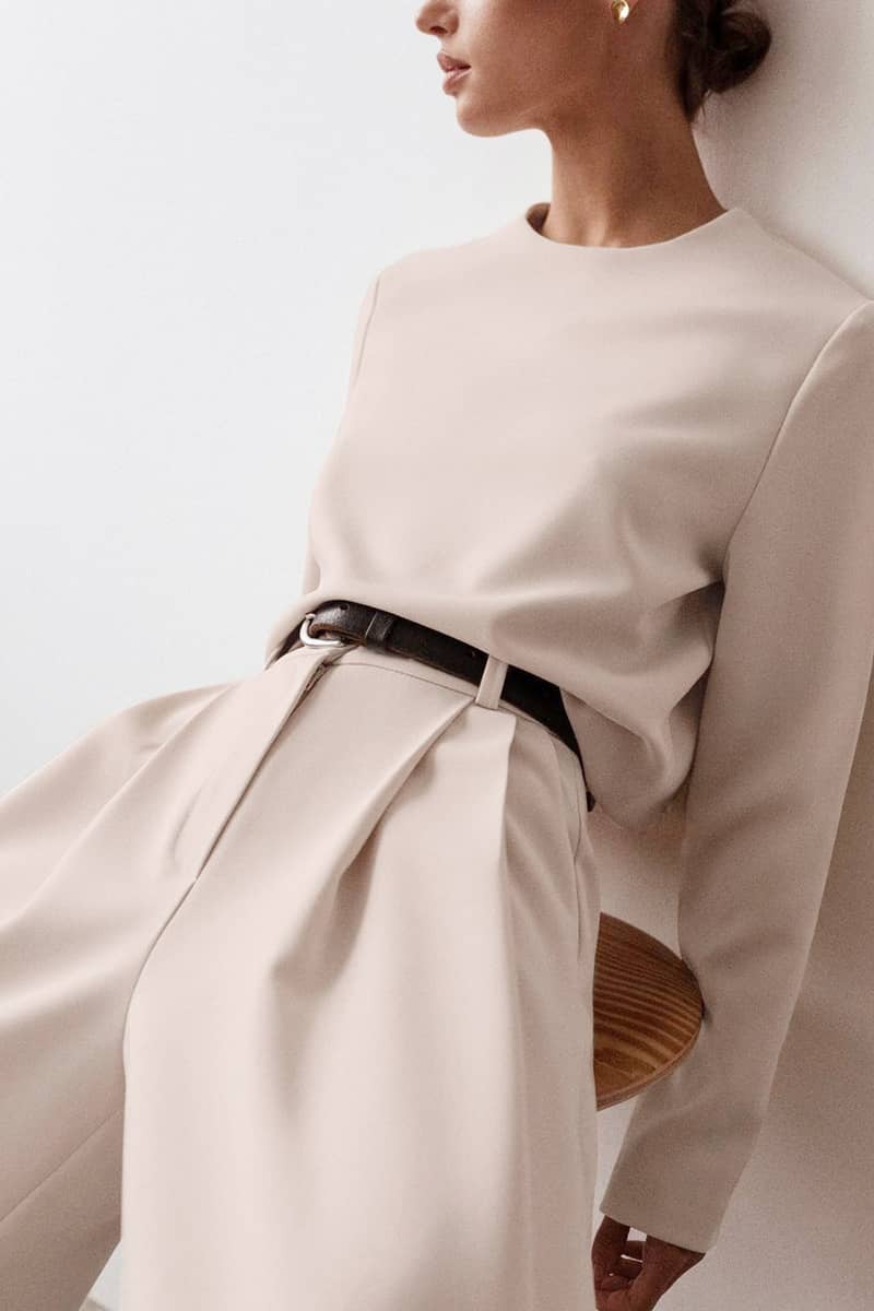 Two-piece leisure suit with round neck and wide legs Khaki / L | IFAUN