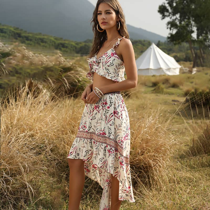 Spring and summer casual printing two-piece Ivory / S | IFAUN