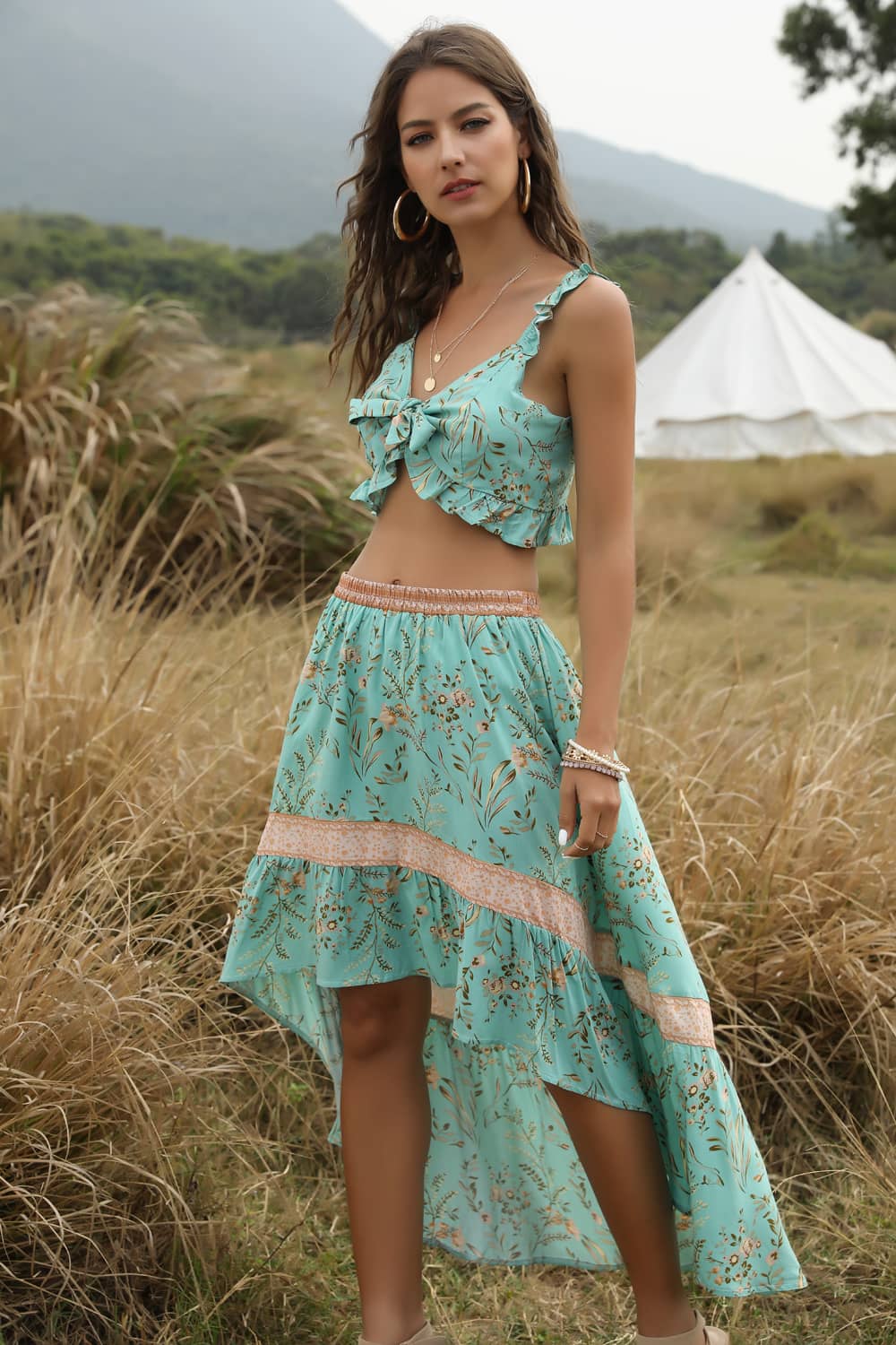 Spring and summer casual printing two-piece Green / M | IFAUN