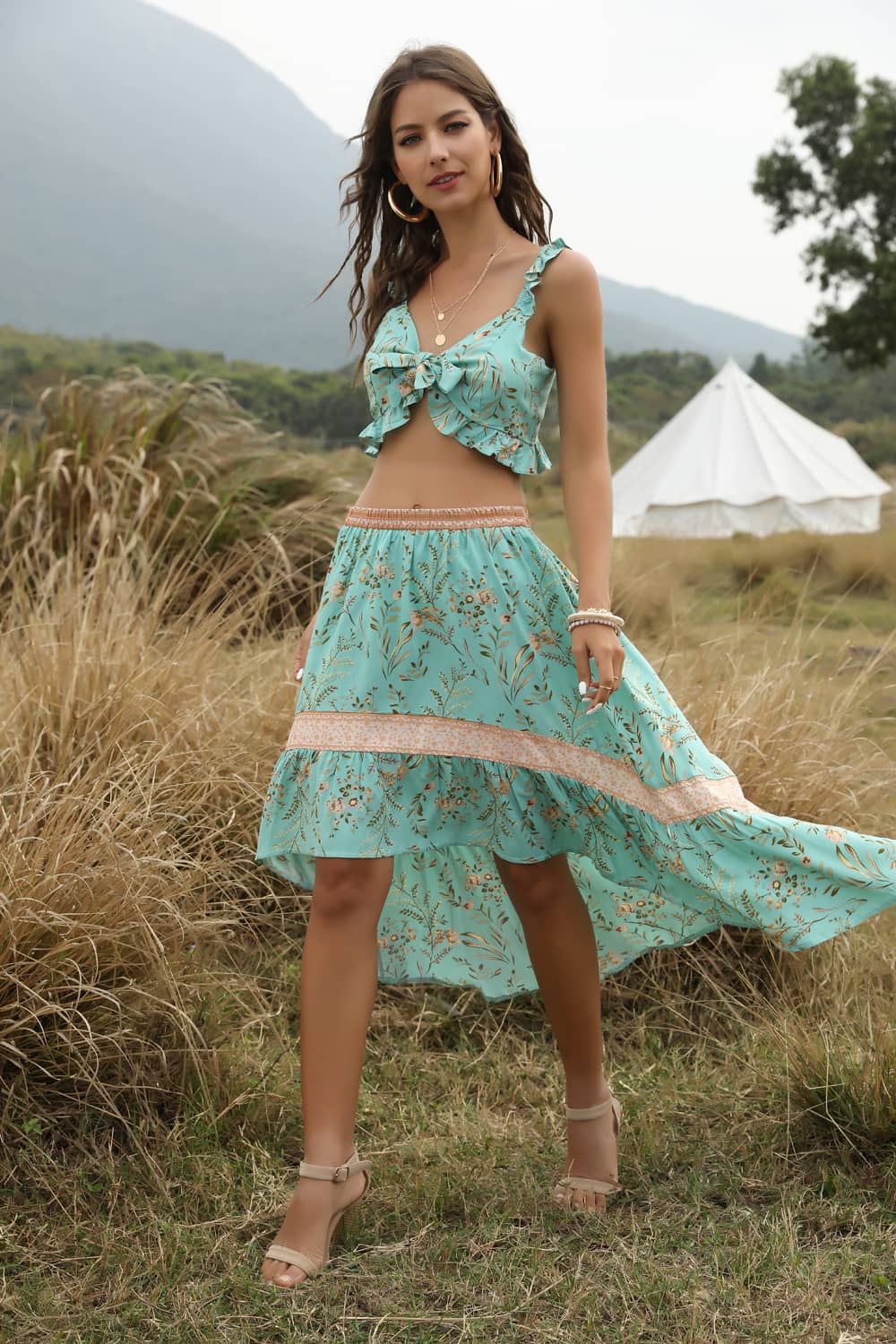 Spring and summer casual printing two-piece Green / S | IFAUN