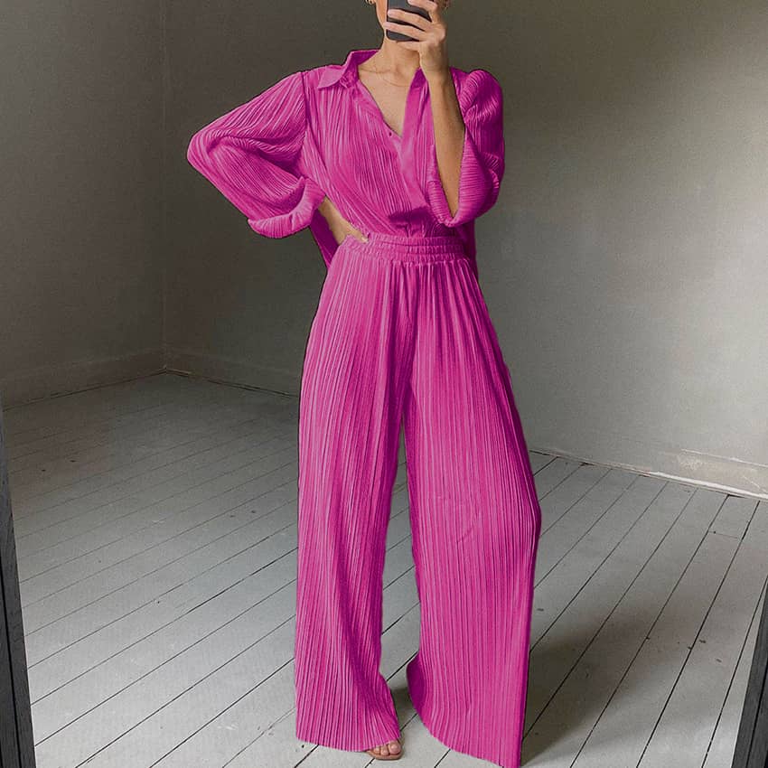 Lazy style pleated 2-piece suit for women