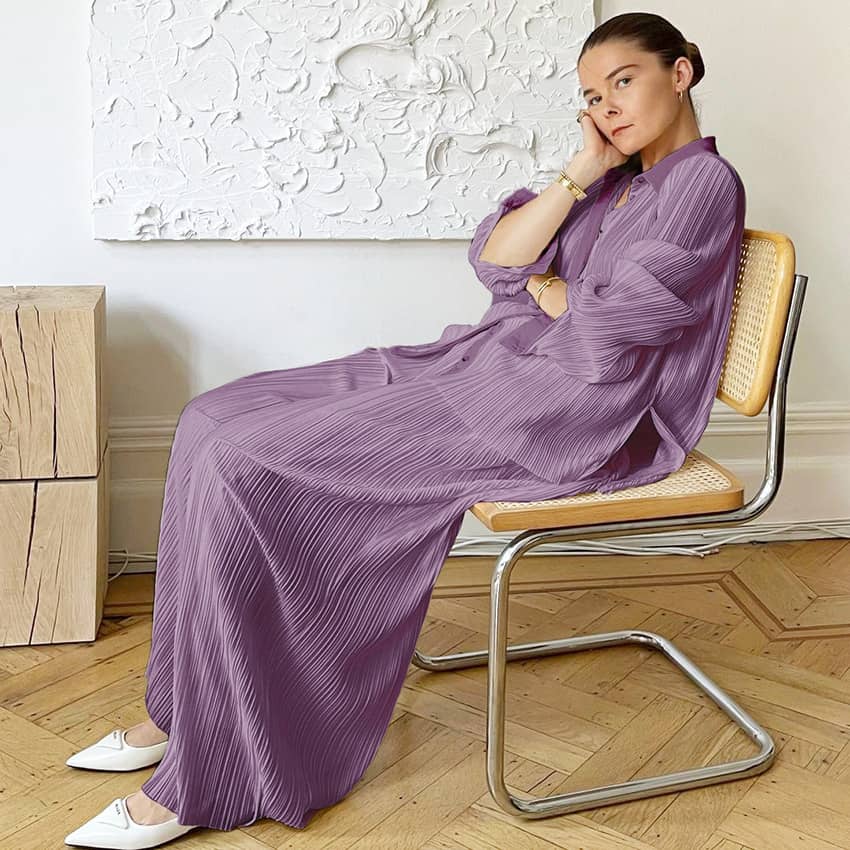 Lazy style pleated 2-piece suit for women