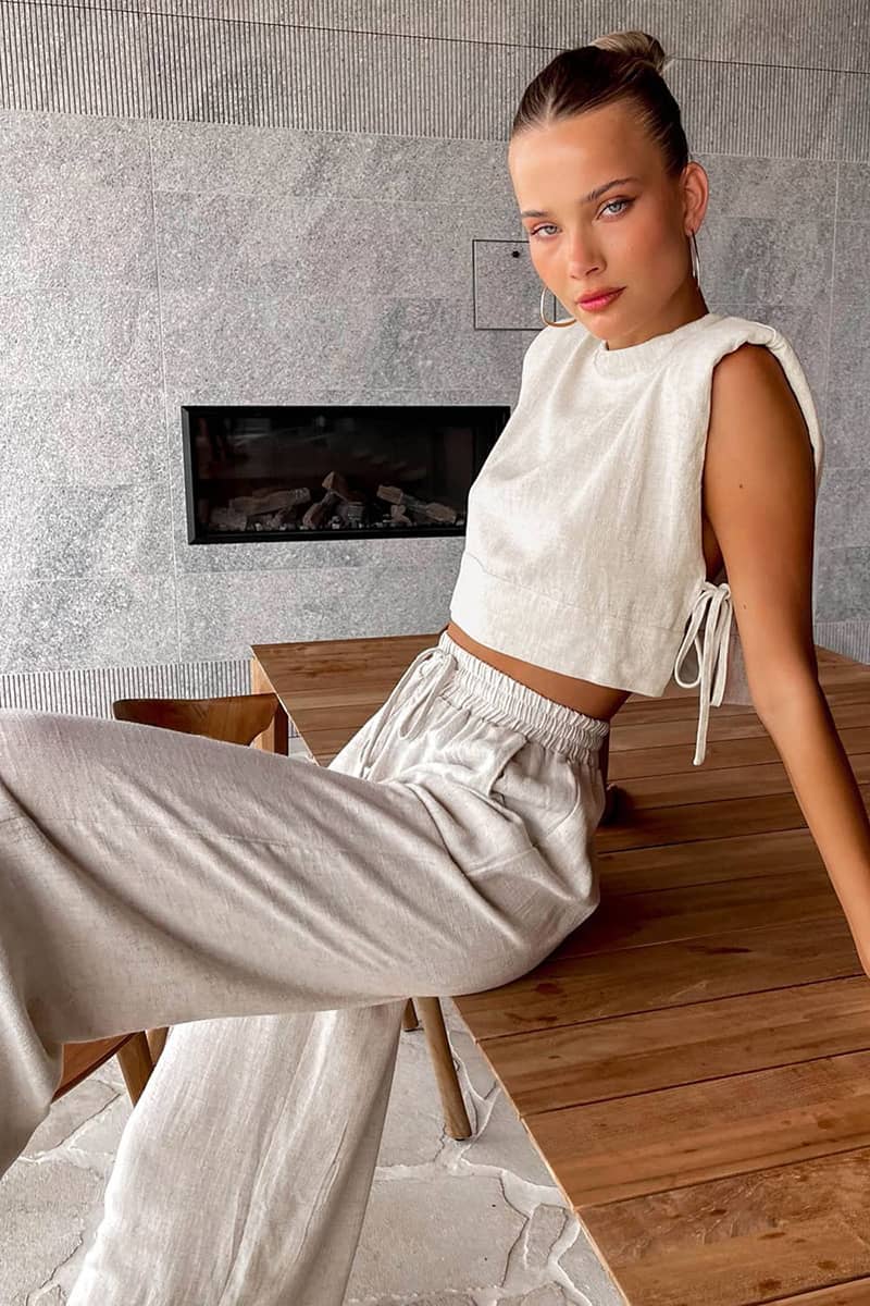 Shoulder pad sleeveless top trousers cotton and linen two-piece set