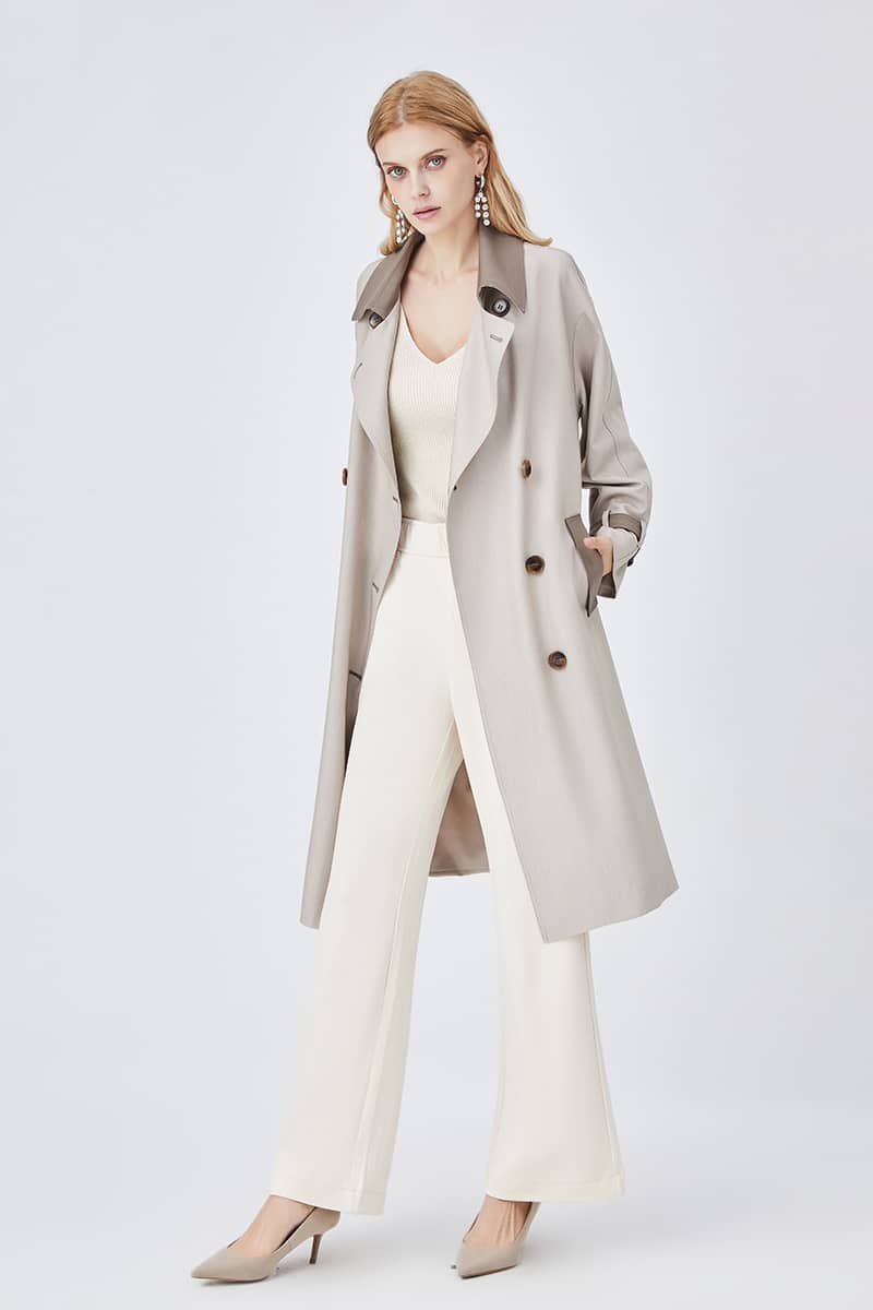 Casual all-match color contrast classic mid-length trench coat