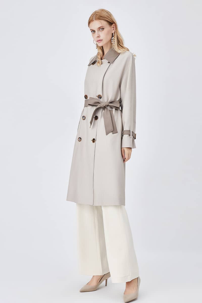 Casual all-match color contrast classic mid-length trench coat