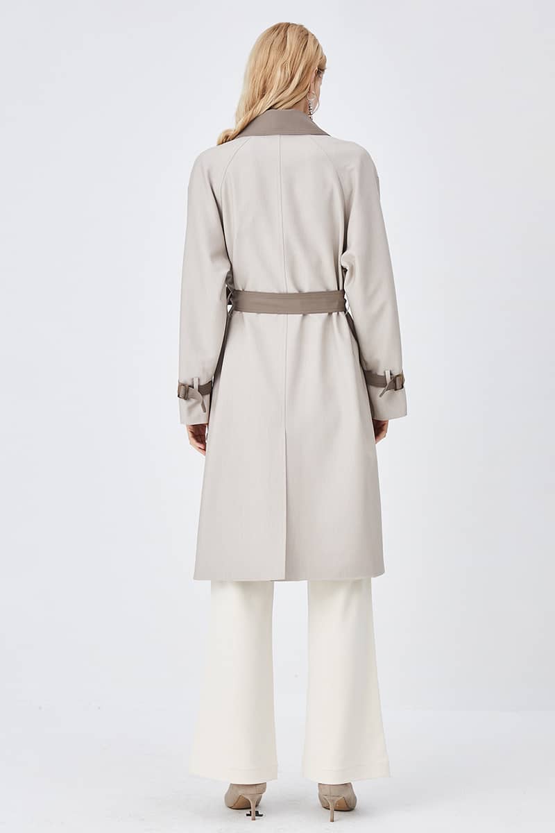 Casual all-match color contrast classic mid-length trench coat