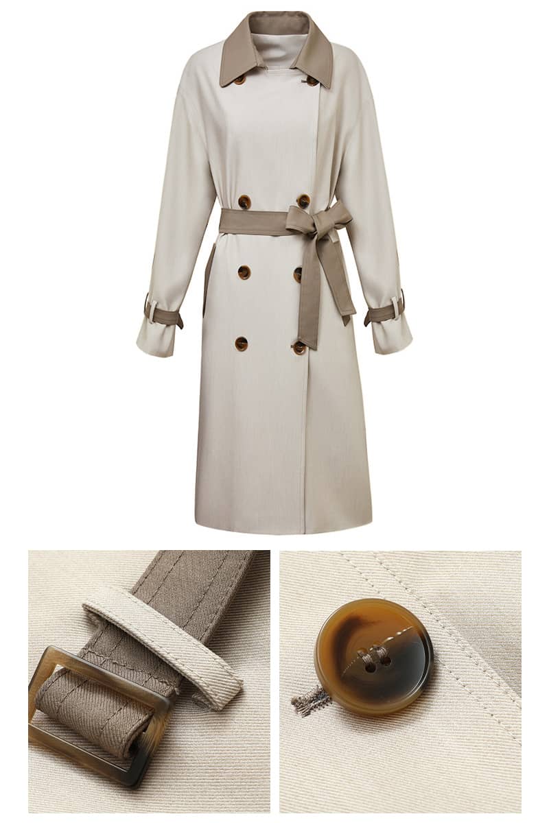 Casual all-match color contrast classic mid-length trench coat