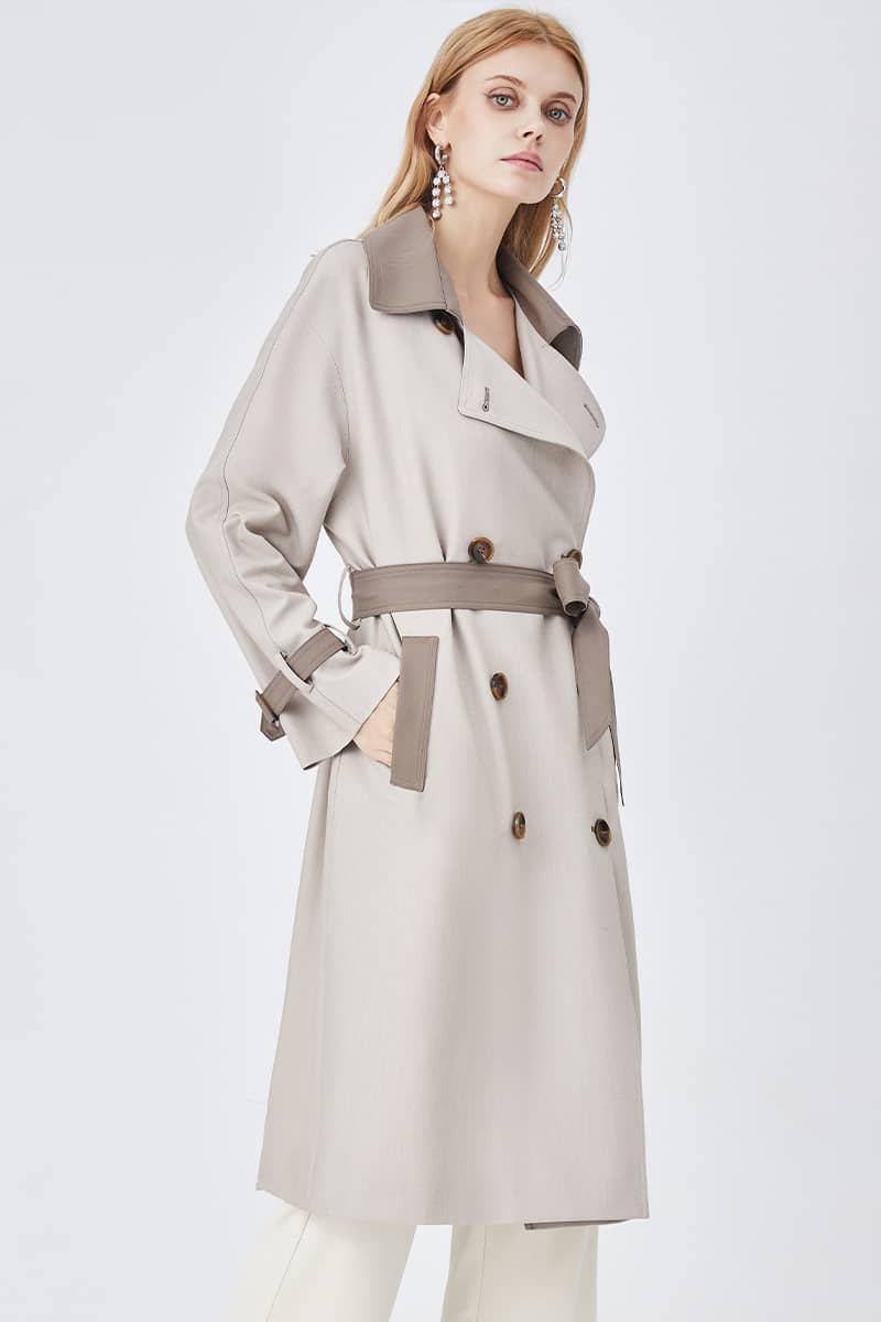 Casual all-match color contrast classic mid-length trench coat