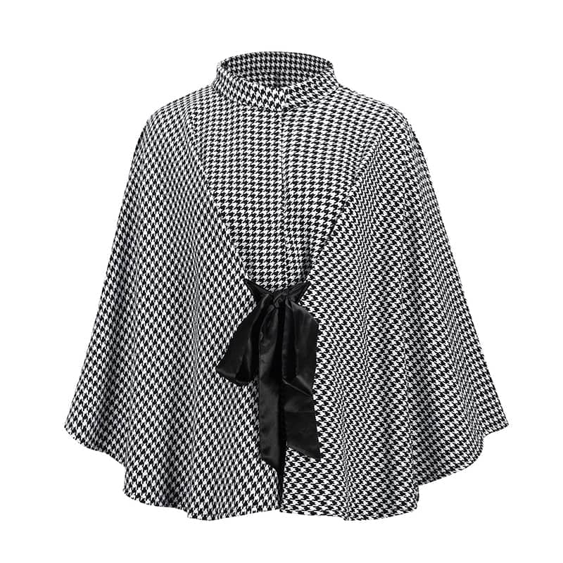 Plaid woolen coat loose tie cloak top for women