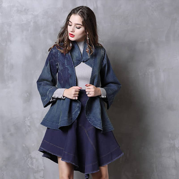 Denim jacket 3/4 sleeves outerwear women