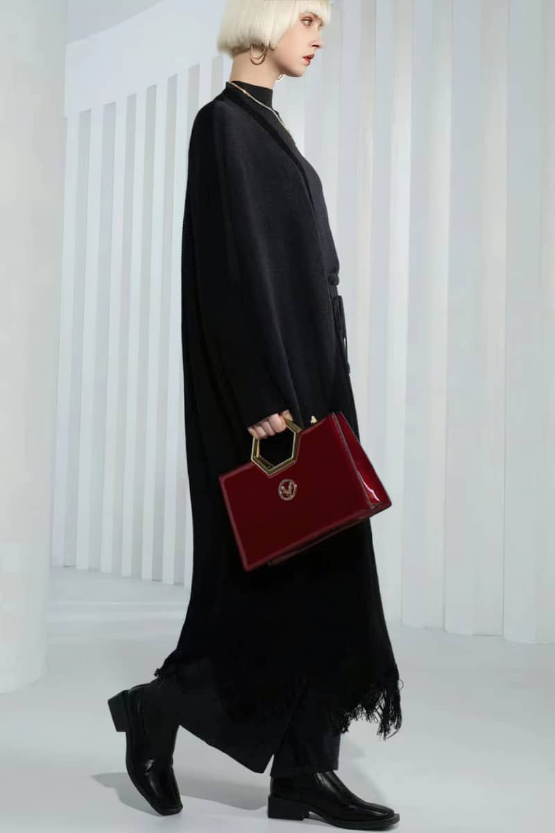 Women's mid-length colorblock wool knitted cardigan loose fringed coat