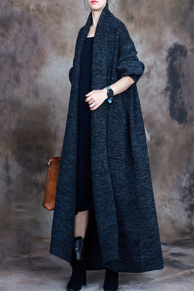 Winter women's mid-length fashionable large pocket sweater coat
