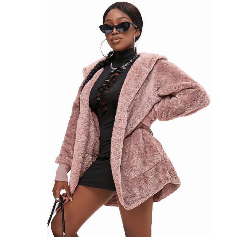 Women's casual hooded mid-length coat