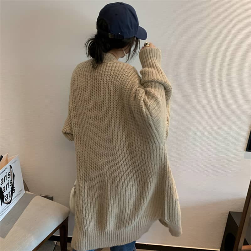 Coarse wool slouchy sweater cardigan