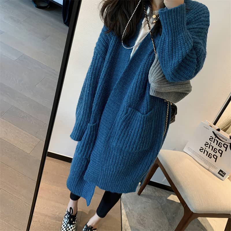 Coarse wool slouchy sweater cardigan