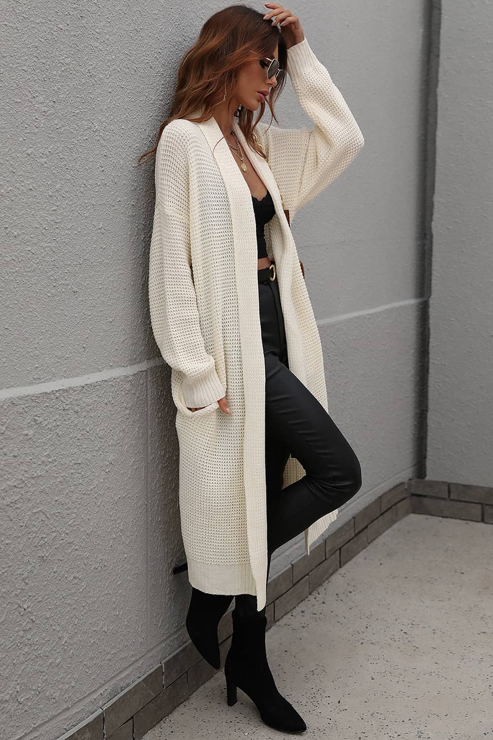 Women's loose solid color knitted cardigan sweater