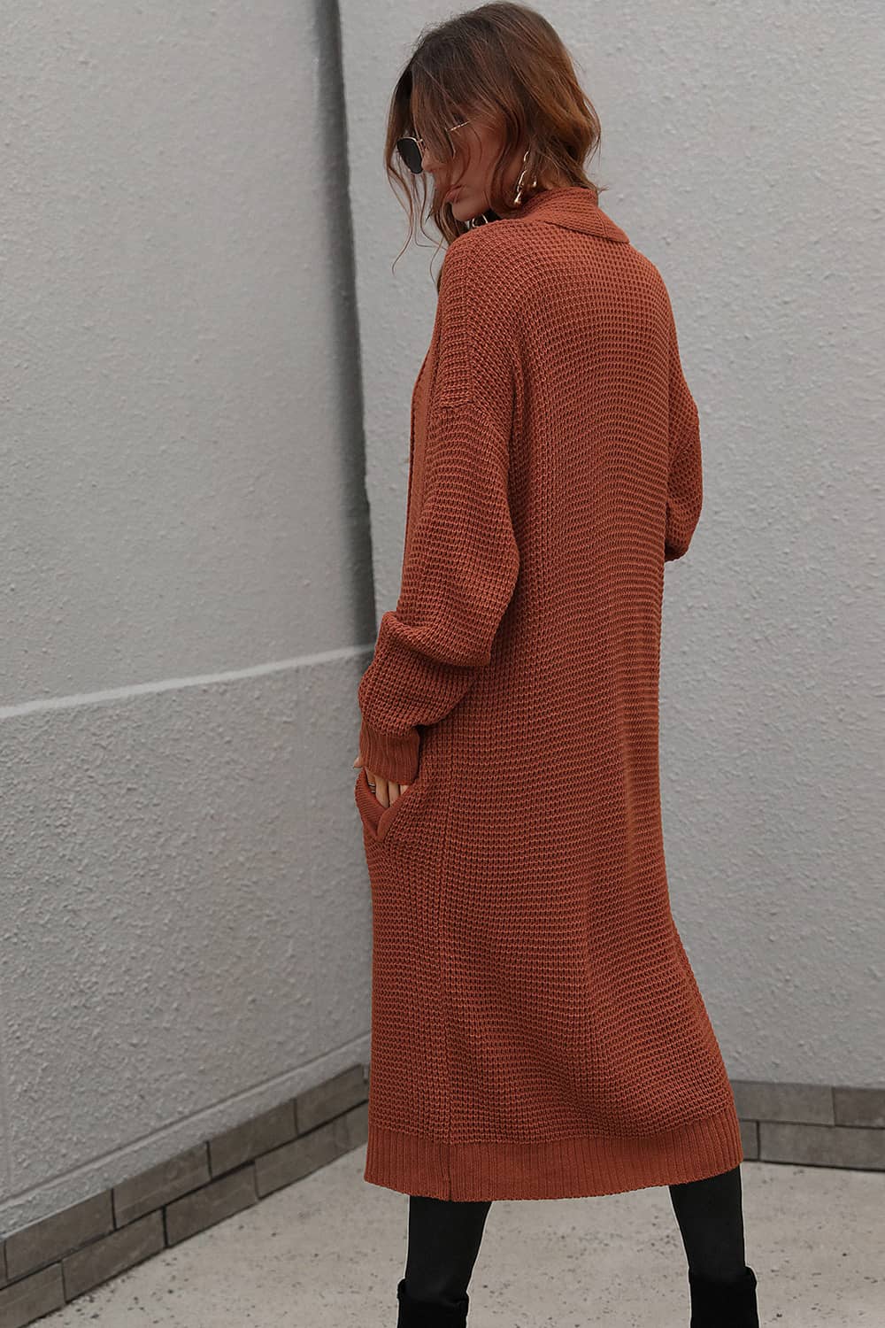 Women's loose solid color knitted cardigan sweater