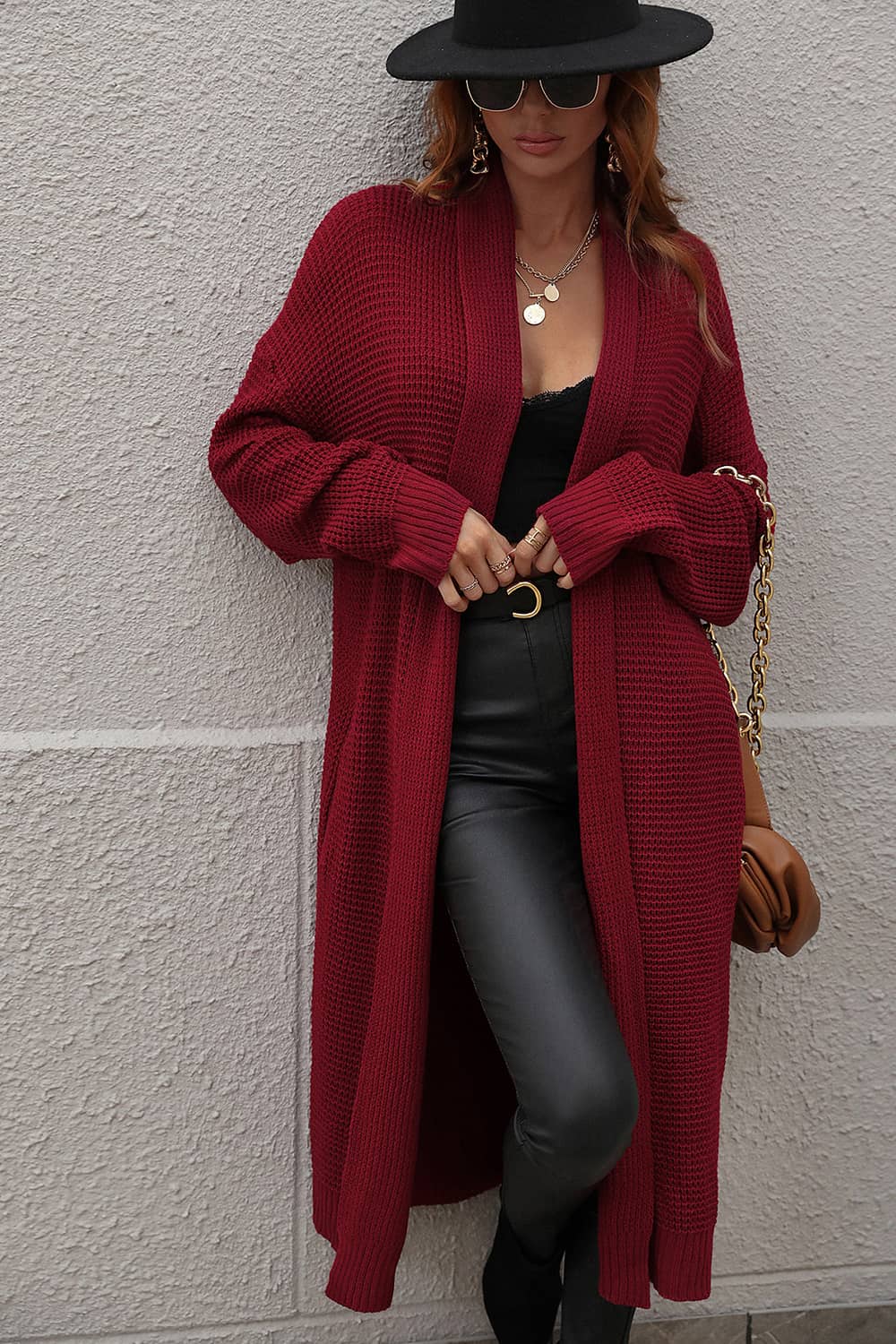 Women's loose solid color knitted cardigan sweater