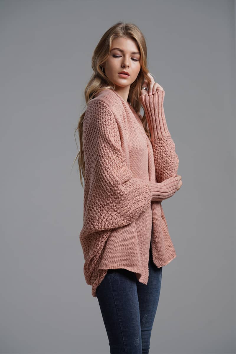 Dolman sleeve plus size long knitted sweater cardigan