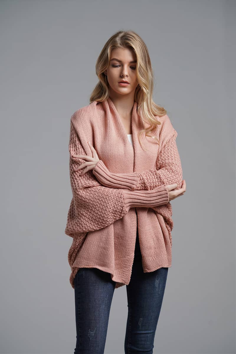 Dolman sleeve plus size long knitted sweater cardigan