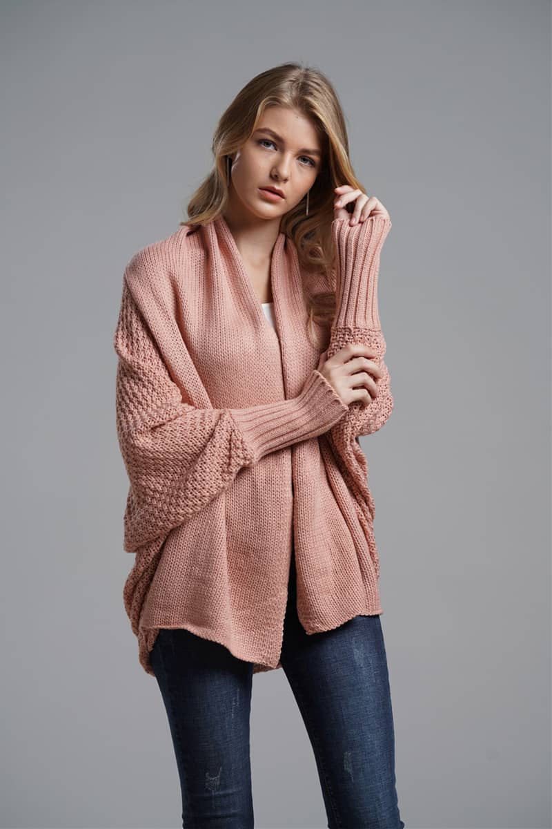 Dolman sleeve plus size long knitted sweater cardigan