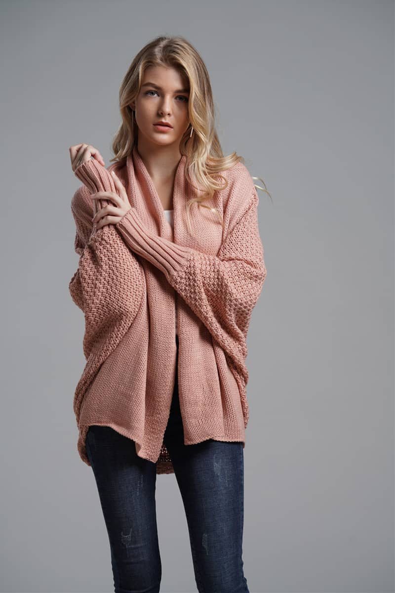 Dolman sleeve plus size long knitted sweater cardigan
