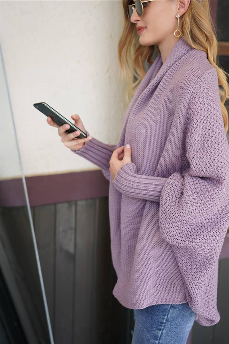 Dolman sleeve plus size long knitted sweater cardigan