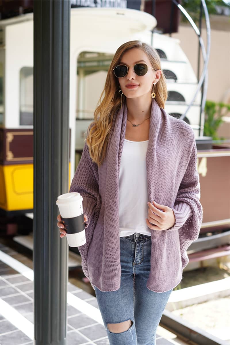 Dolman sleeve plus size long knitted sweater cardigan