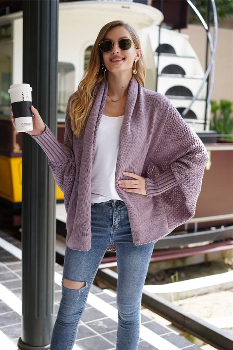 Dolman sleeve plus size long knitted sweater cardigan
