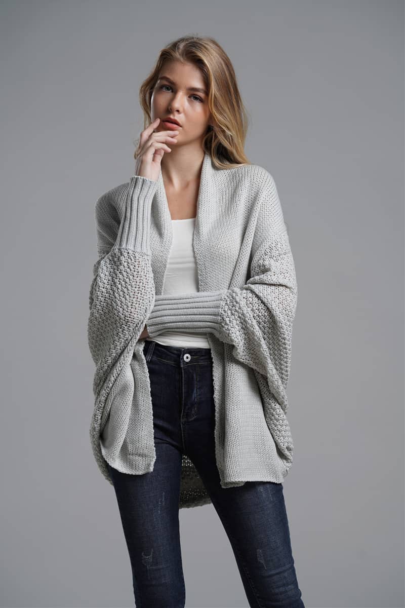 Dolman sleeve plus size long knitted sweater cardigan