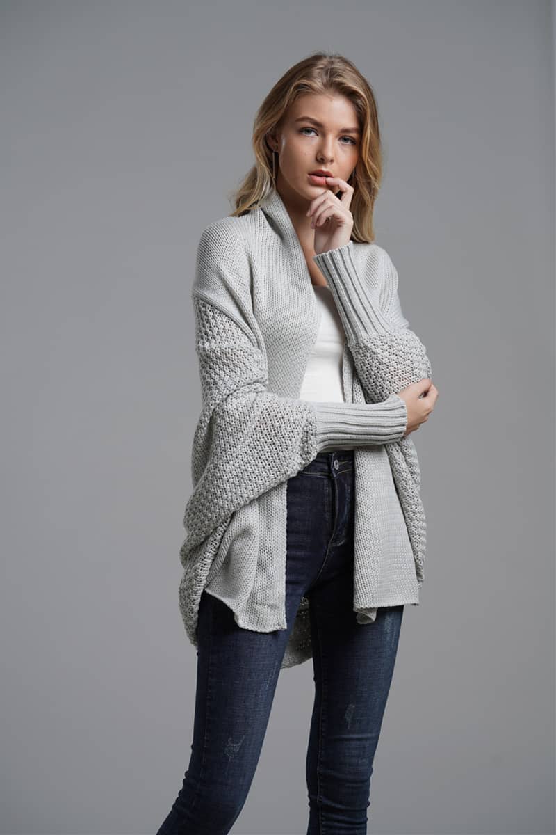 Dolman sleeve plus size long knitted sweater cardigan