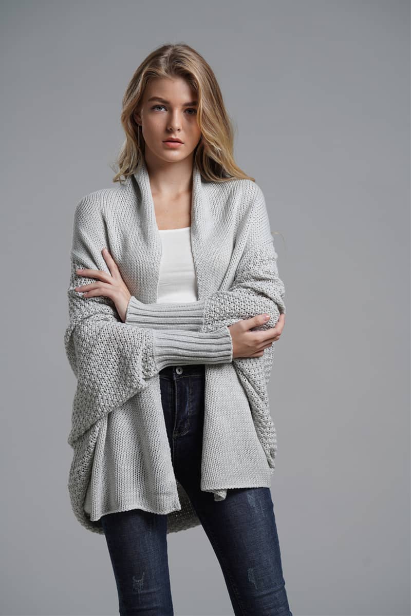 Dolman sleeve plus size long knitted sweater cardigan
