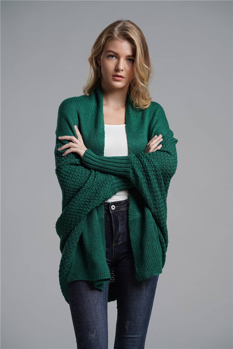 Dolman sleeve plus size long knitted sweater cardigan