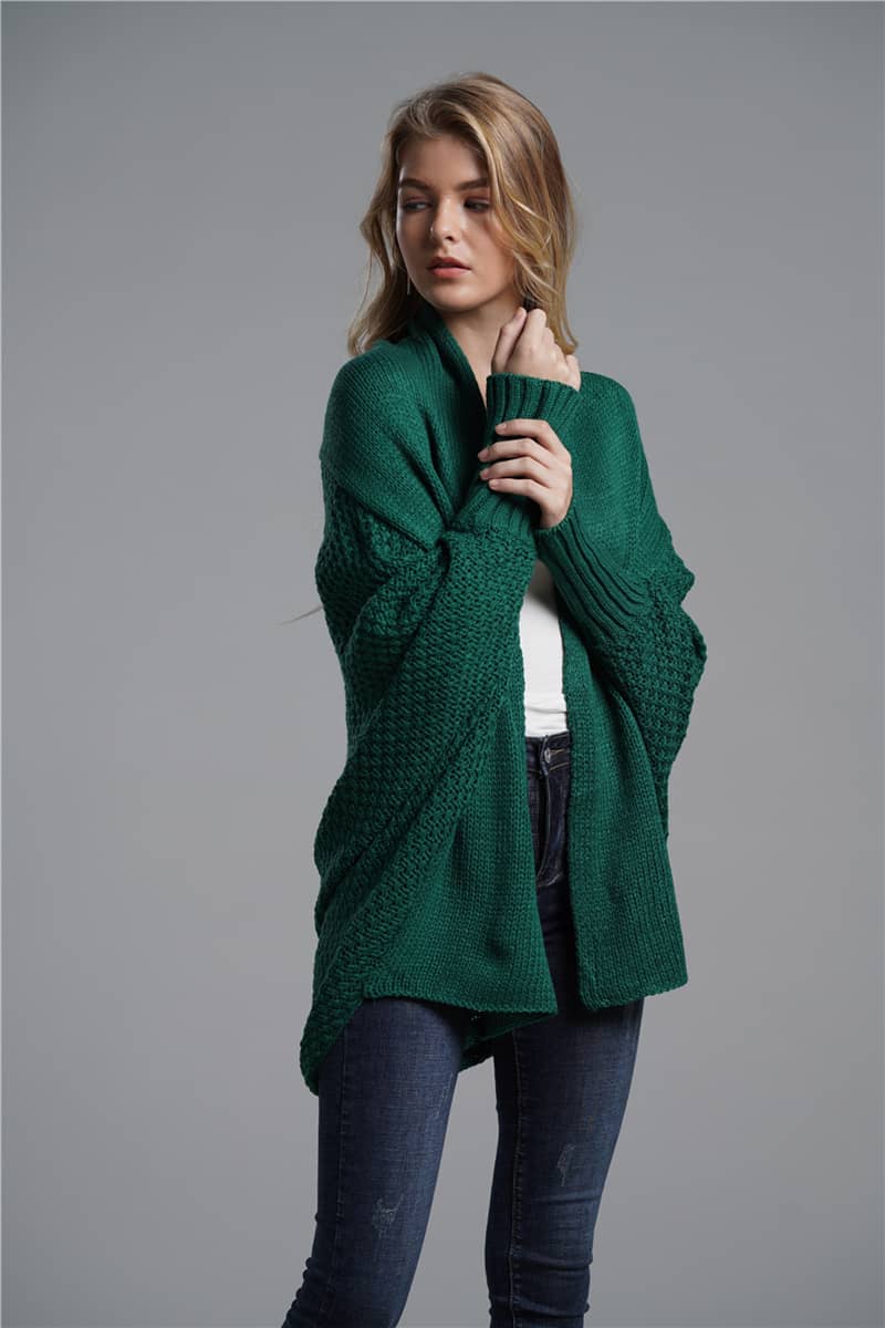 Dolman sleeve plus size long knitted sweater cardigan
