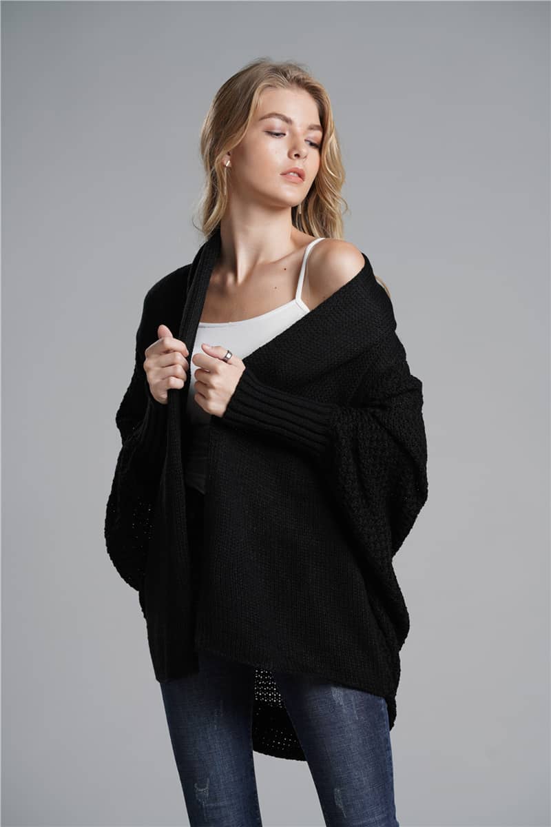 Dolman sleeve plus size long knitted sweater cardigan