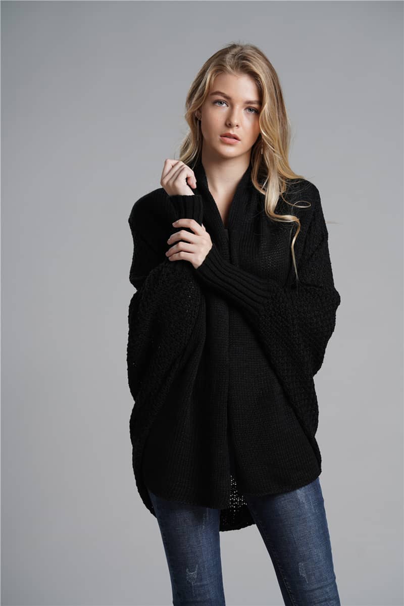 Dolman sleeve plus size long knitted sweater cardigan