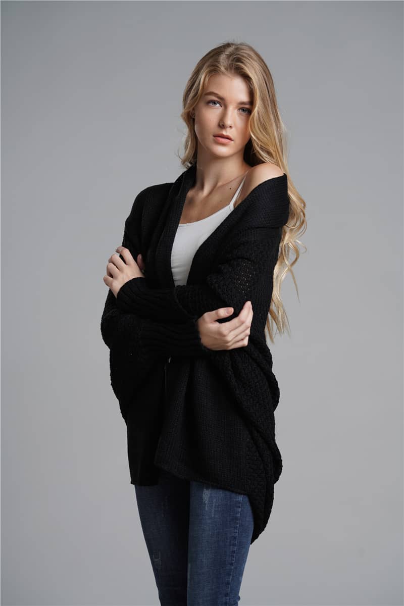 Dolman sleeve plus size long knitted sweater cardigan
