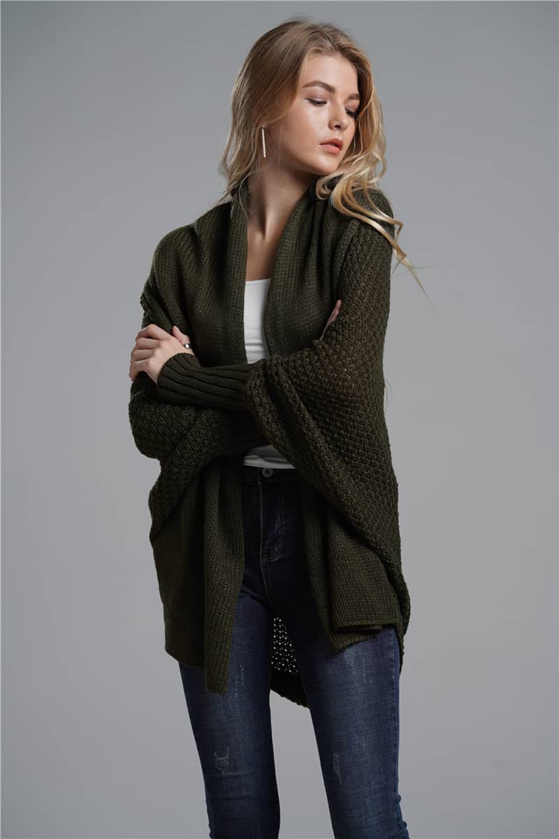 Dolman sleeve plus size long knitted sweater cardigan
