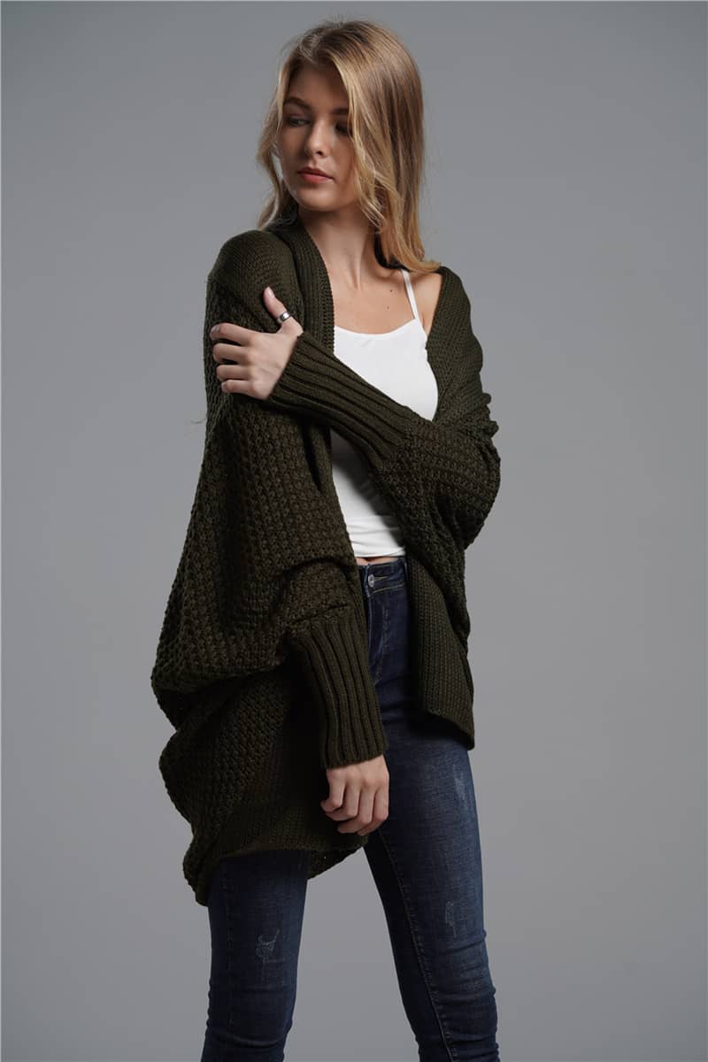 Dolman sleeve plus size long knitted sweater cardigan