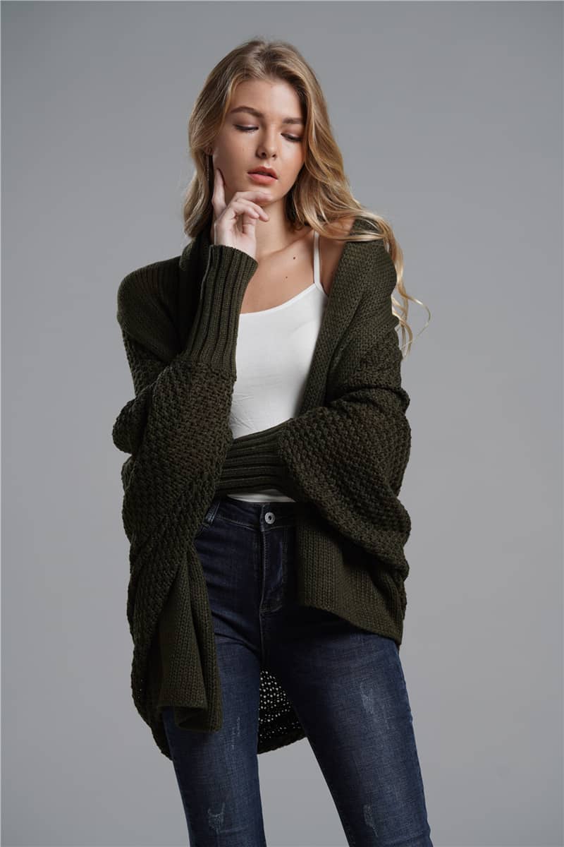 Dolman sleeve plus size long knitted sweater cardigan