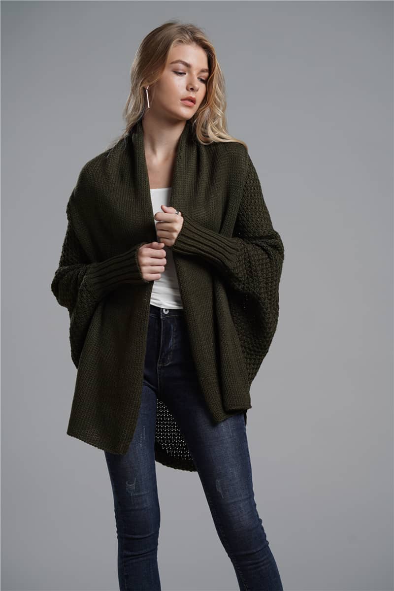 Dolman sleeve plus size long knitted sweater cardigan