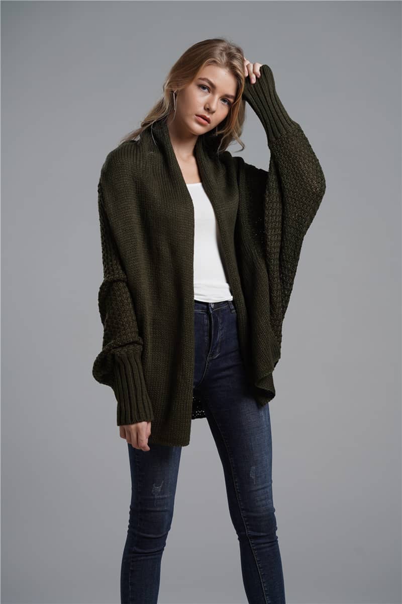 Dolman sleeve plus size long knitted sweater cardigan