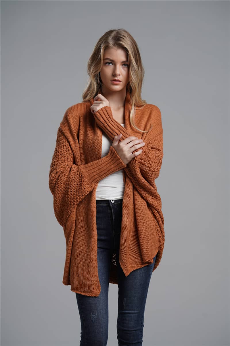 Women's cardigan sweater dolman sleeve knitted coat