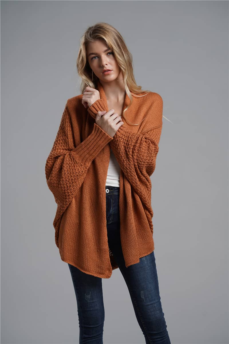 Women's cardigan sweater dolman sleeve knitted coat