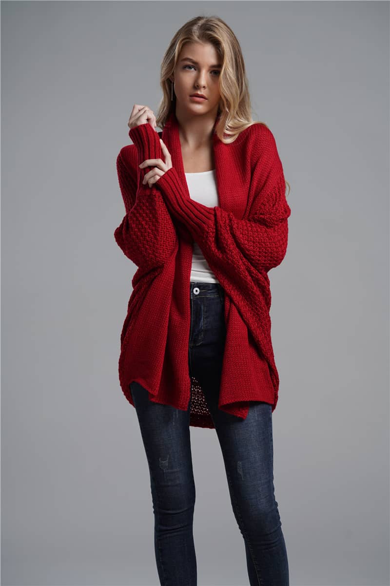 Women's cardigan sweater dolman sleeve knitted coat