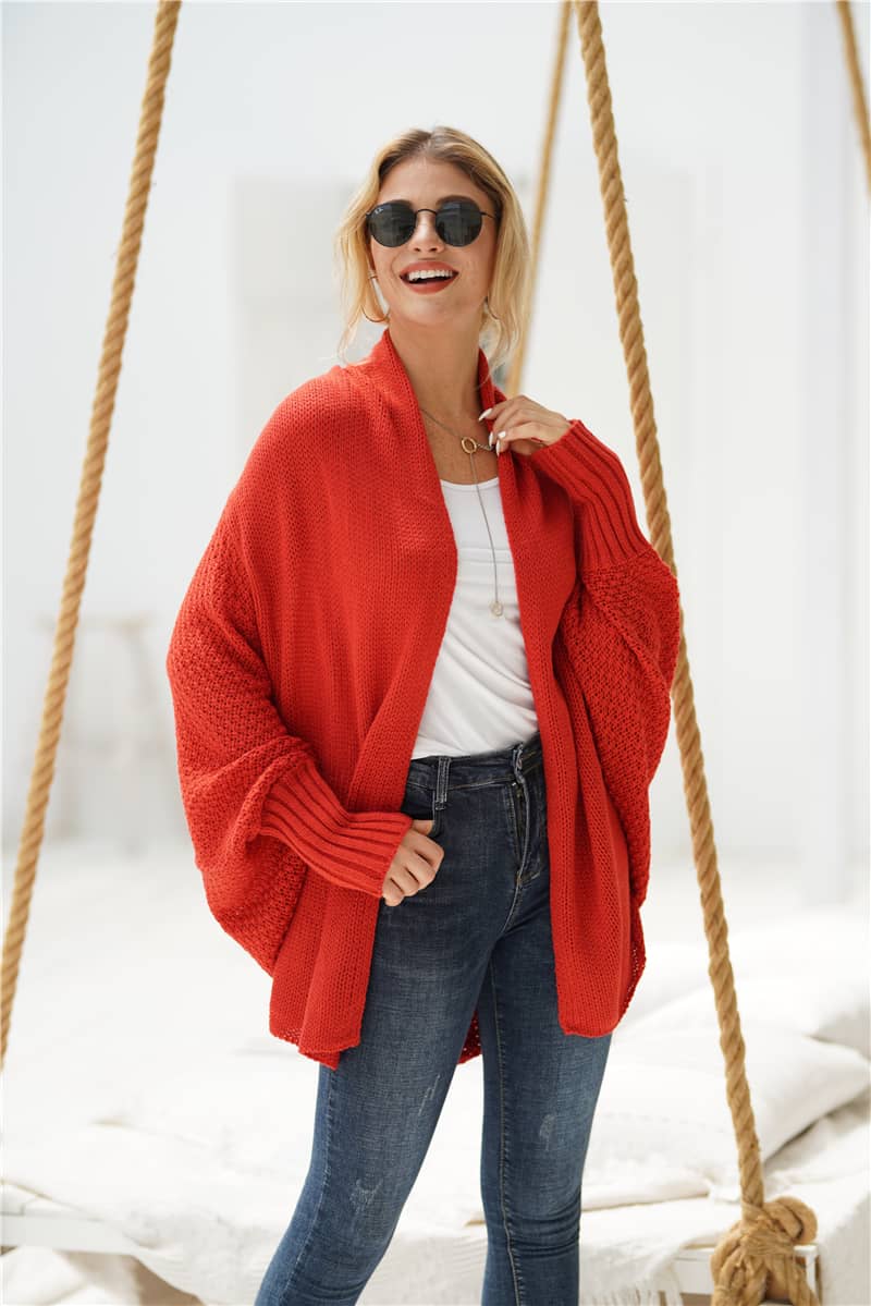 Women's cardigan sweater dolman sleeve knitted coat